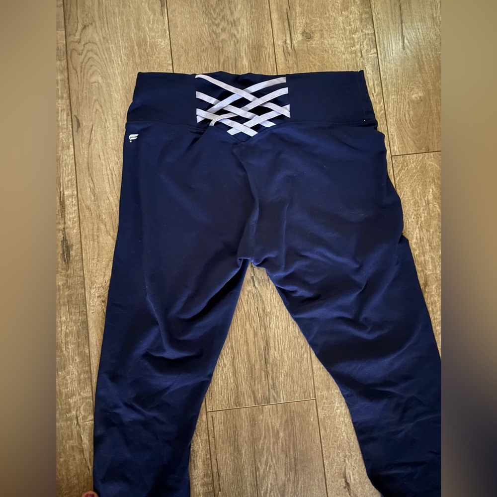 Fabletics Navy Leggings with Purple Accents